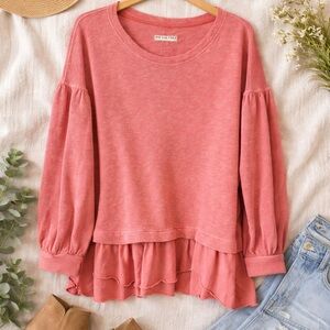 We The Free Dusty Pink Layered Ruffle Sweatshirt